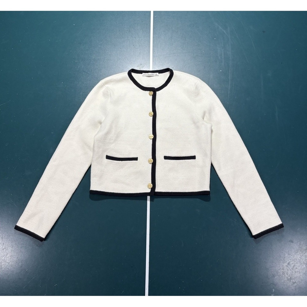 Abercrombie & Fitch Cardigan Sweater Jacket Women's Small White Black Gold